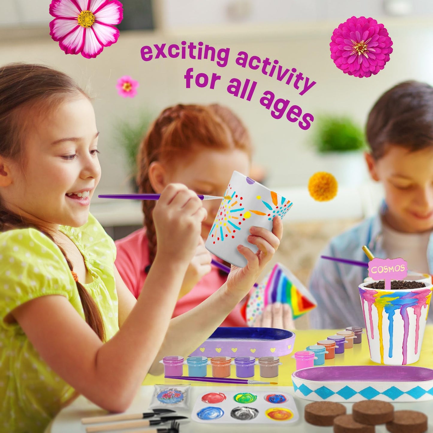 4 Set Paint & Plant Flower Gardening Kit - Gifts for Girls Ages 8-12, Arts and Crafts for Kids Ages 8-12, Kids Gardening Set, Toys Birthday Gifts for Kids Girls Boys Ages 6 7 8 9 10 11 12