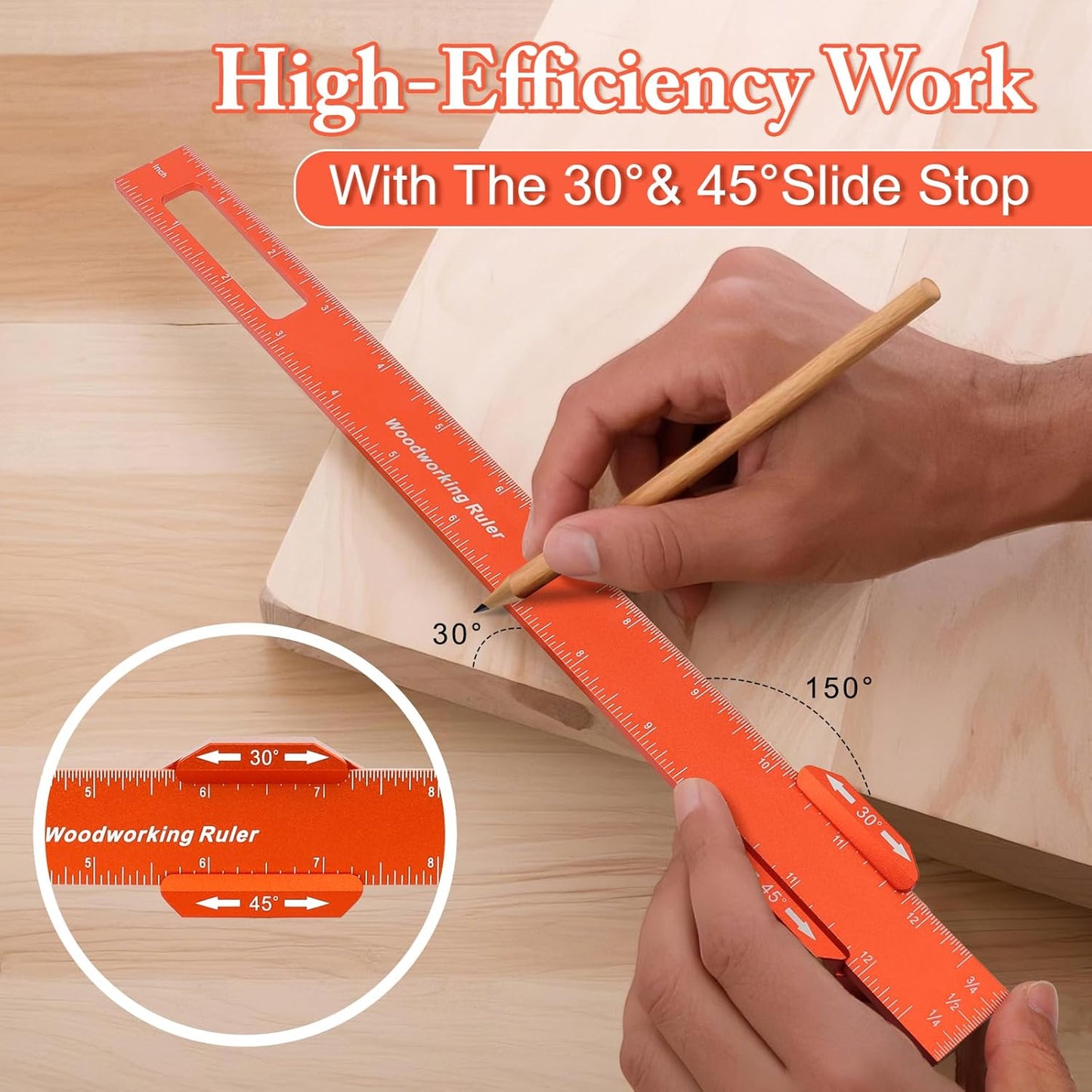 Woodworking Ruler Set 3PCS(6/8/12-Inch) - Precision Aluminum Pocket Rulers with Dual Inch & Metric Scales | T-Type Scribing & Square Edge for Marking