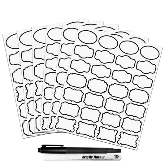 Kitchen Pantry Food Containers Clear Labels with Black Border, 138 Waterproof Removable Write-on Sticker Labels Tags to Organize Spice Jars Condiment Flour Sugar Canisters Storage Bins, Free 2 Markers