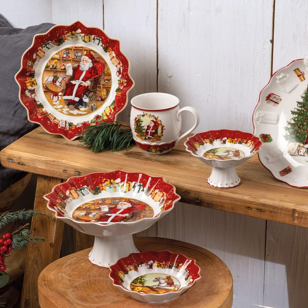 Villeroy & Boch Toy's Fantasy Christmas Footed Pastry Bowl, Premium Porcelain, Colorful Festive Design