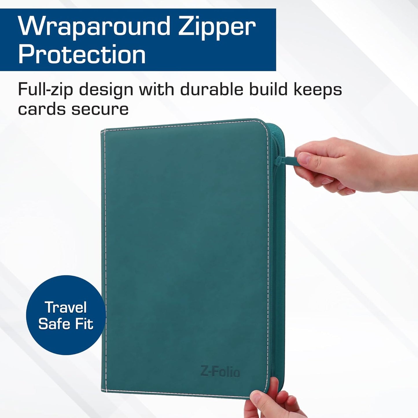 BCW Z-Folio 9-Pocket LX Album - Teal | Secure Zipper Card Organizer | Premium Leatherette Card Collection Binder | Trading Card Binder for Pokemon, MTG, Sport Cards and More