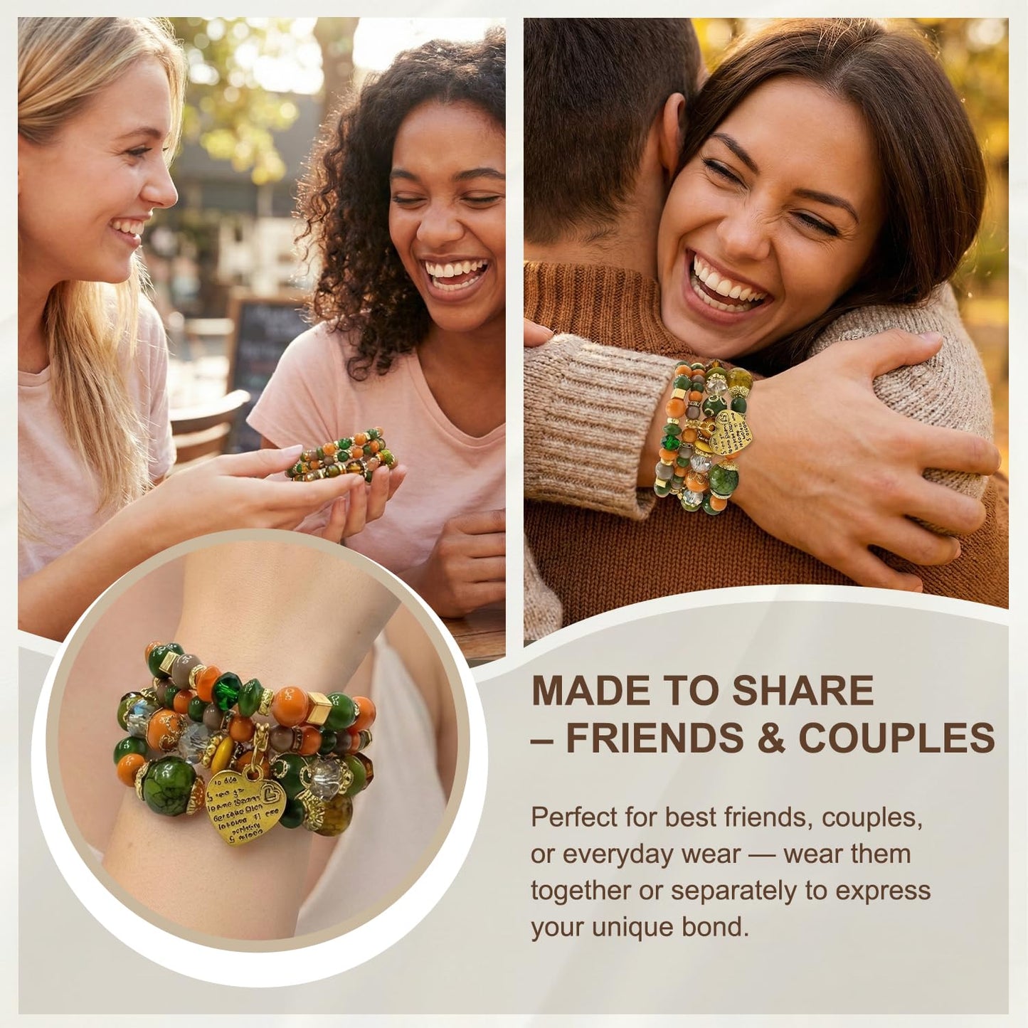 Ysenchan Bohemian Bracelet Set for Women, 4 Pcs Beaded Stackable Bracelets with Heart Charm, Stretch Bracelets, Boho Jewelry Gift – [DarkColor]