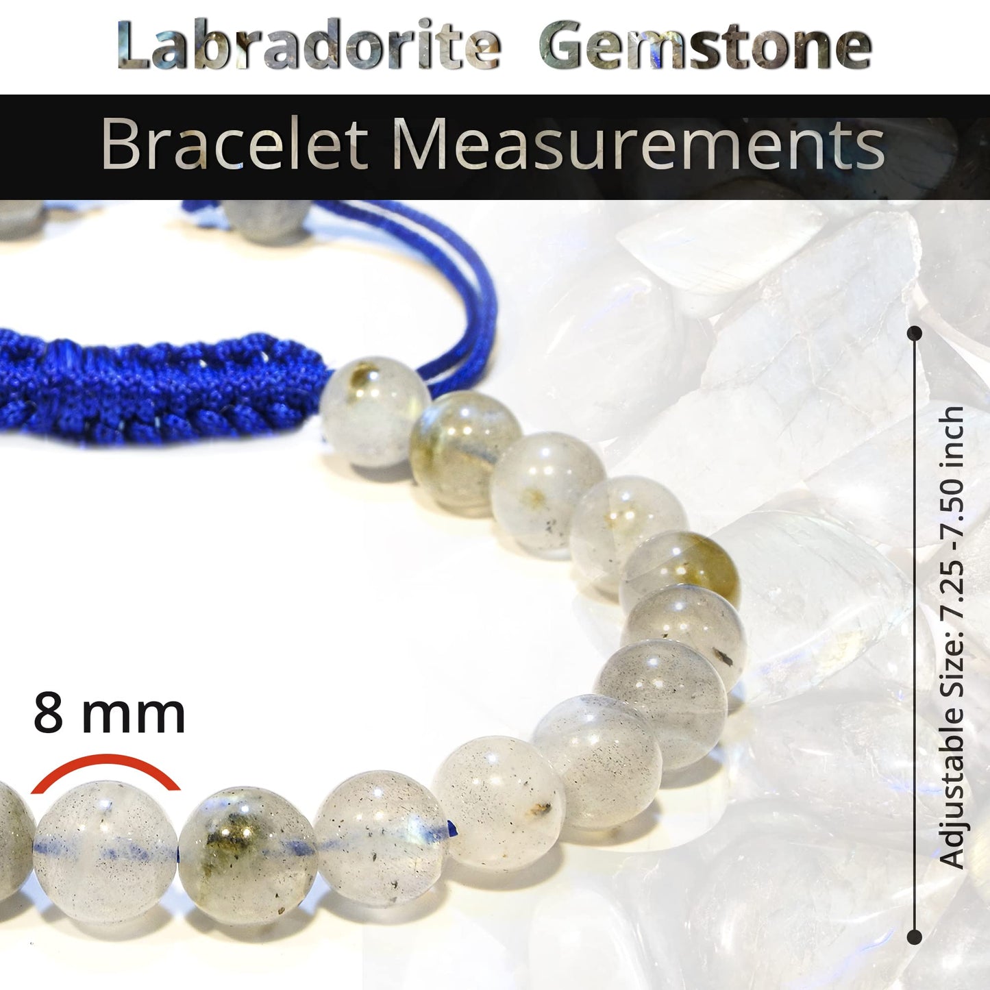 ANAYA AGATE Healing Crystal Bracelet – Chic Gemstone Bracelet for Men and Women – 8mm Round Bead Bracelets for Spiritual Healing, Protection, Positive Energy - Labradorite