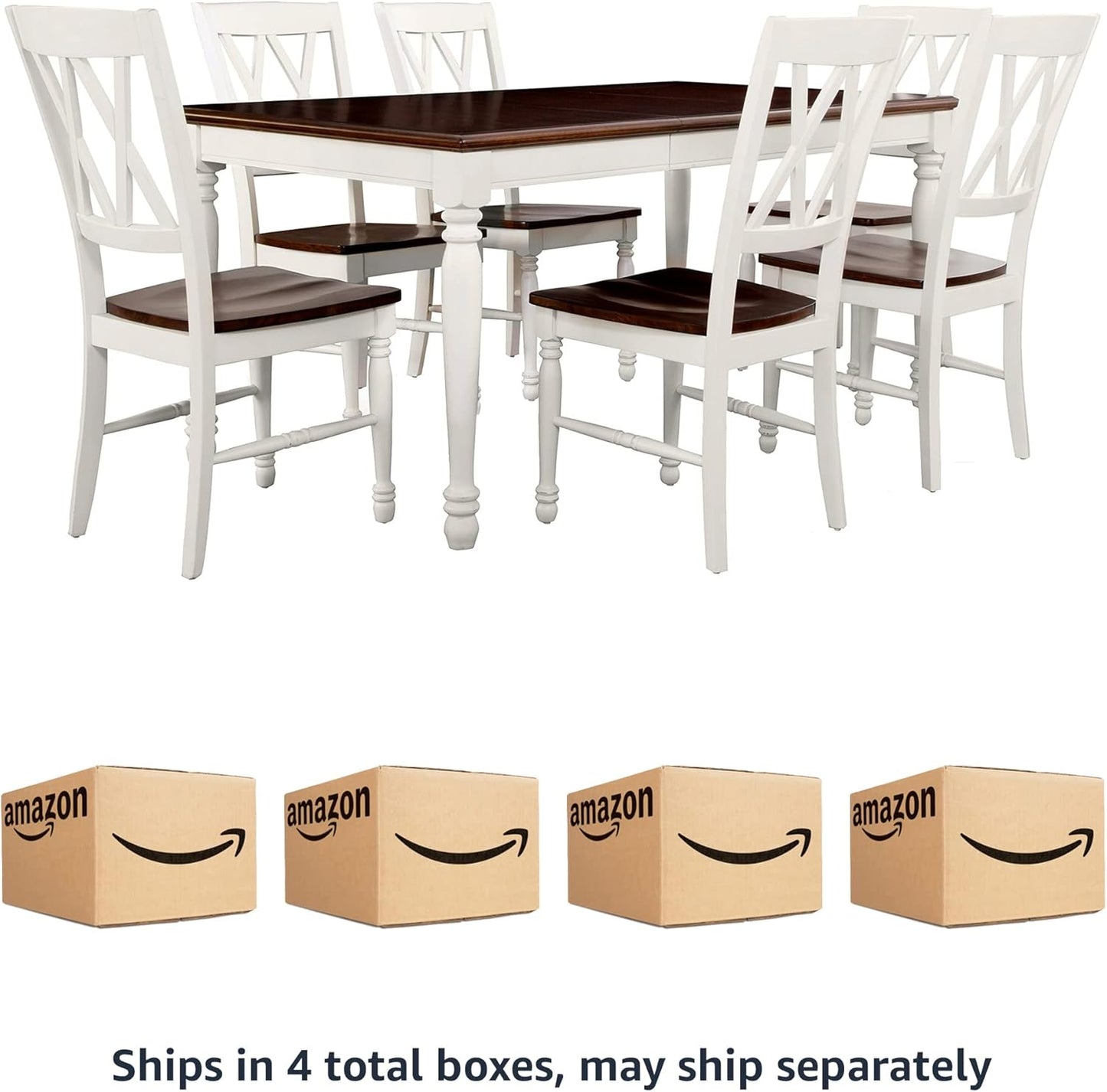 Crosley Furniture Shelby 7-Piece Traditional Dining Table Set for 6, Dinner Tables with Kitchen Chairs, Distressed White