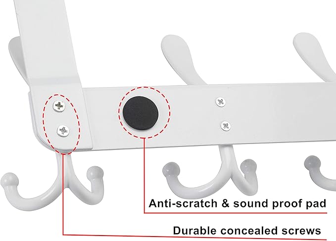 Dseap Over The Door Hook Hanger - 5 Tri Hooks, Heavy Duty Over The Door Towel Rack Coat Rack for Clothes Hat Towel, White, 2 Packs