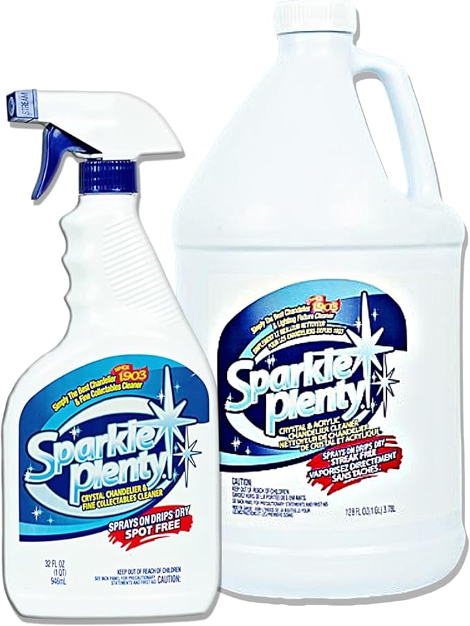 Sparkle Plenty Chandelier Cleaner Drip Dry Spray No Wipe -Dust Remover & Streak Free Glass Cleaner Spray for Crystal Chandelier & Window Screen -Versatile Household Cleaning Supplies (32 oz, 1 Gallon)