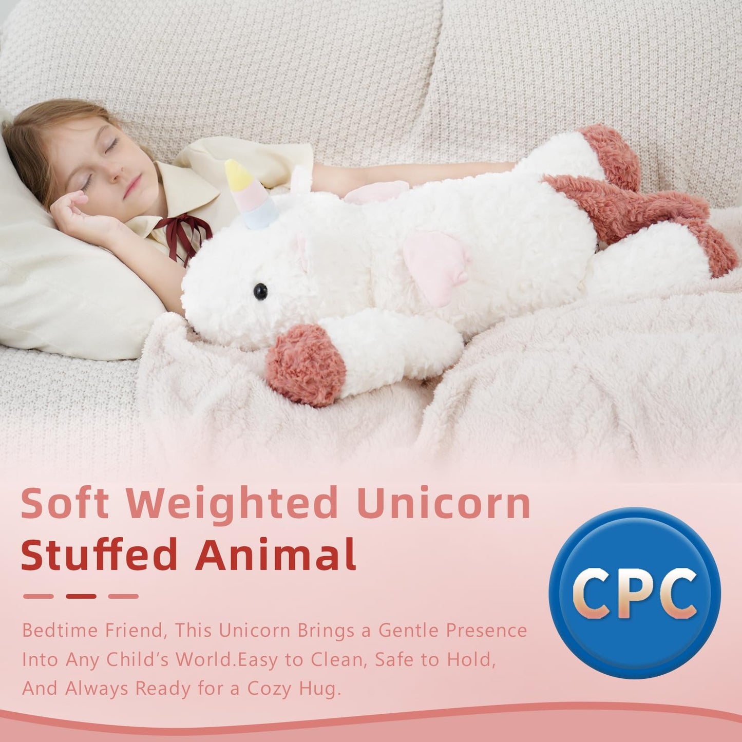 YGZE Weighted Unicorn Stuffed Animal – 24 Inch, 4 lb Calming Plush Toy for Girls and Kids, Soft and Huggable Gift for Birthdays and Holidays