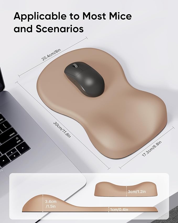 Ergonomic Mouse Pad with Wrist Rest, Mousepad with Wrist Support, Non-Slip Hard Base Mouse Pads, Portable for Office/Home/Travel Work(Coffee)