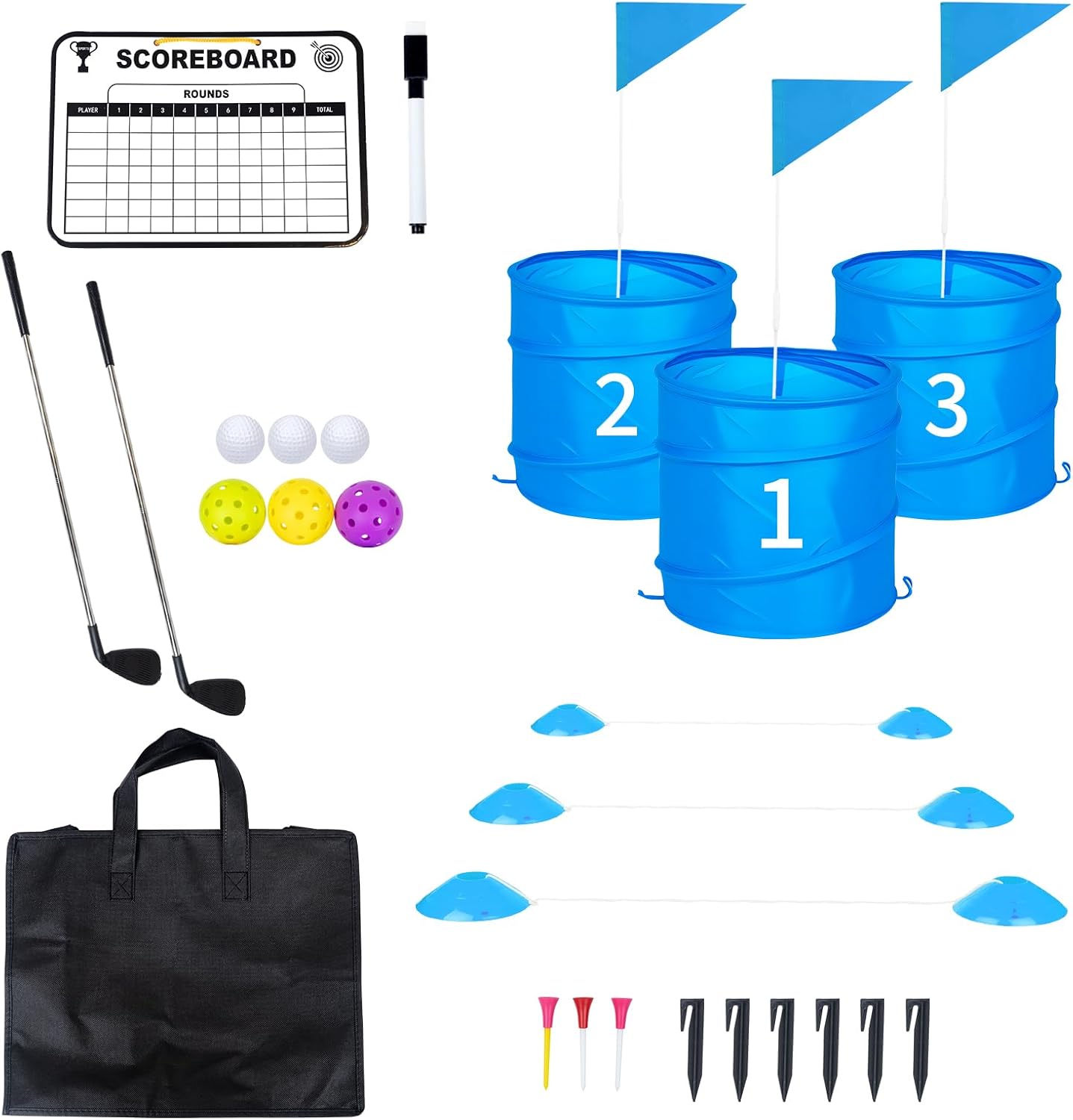 3 Holes Backyard Golf Game with 2 Clubs,Yard Game for Adult and Family,Golf Chipping Games for Practice,Beach,Lawn,Camping,Park