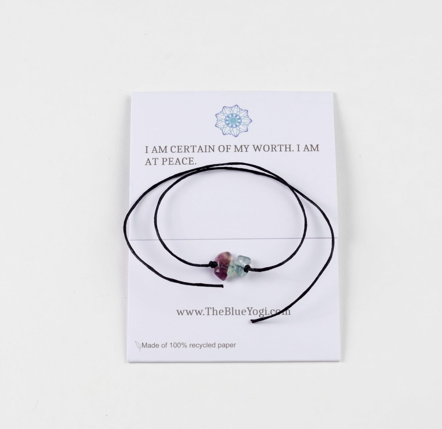The Blue Yogi Healing band -2 in 1 protection Bracelet/Anklet with an affirmation- Tie Closure (Fluorite)