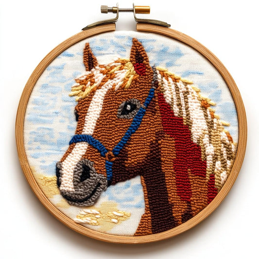 SHANXOO Punch Needle Kits A Brown Horse Easy for Beginners DIY Punch Needle Yarn Starter Embroidery Set for Craft Lovers with Printed Pattern and Hoop for Home Decor 20x20cm(3)