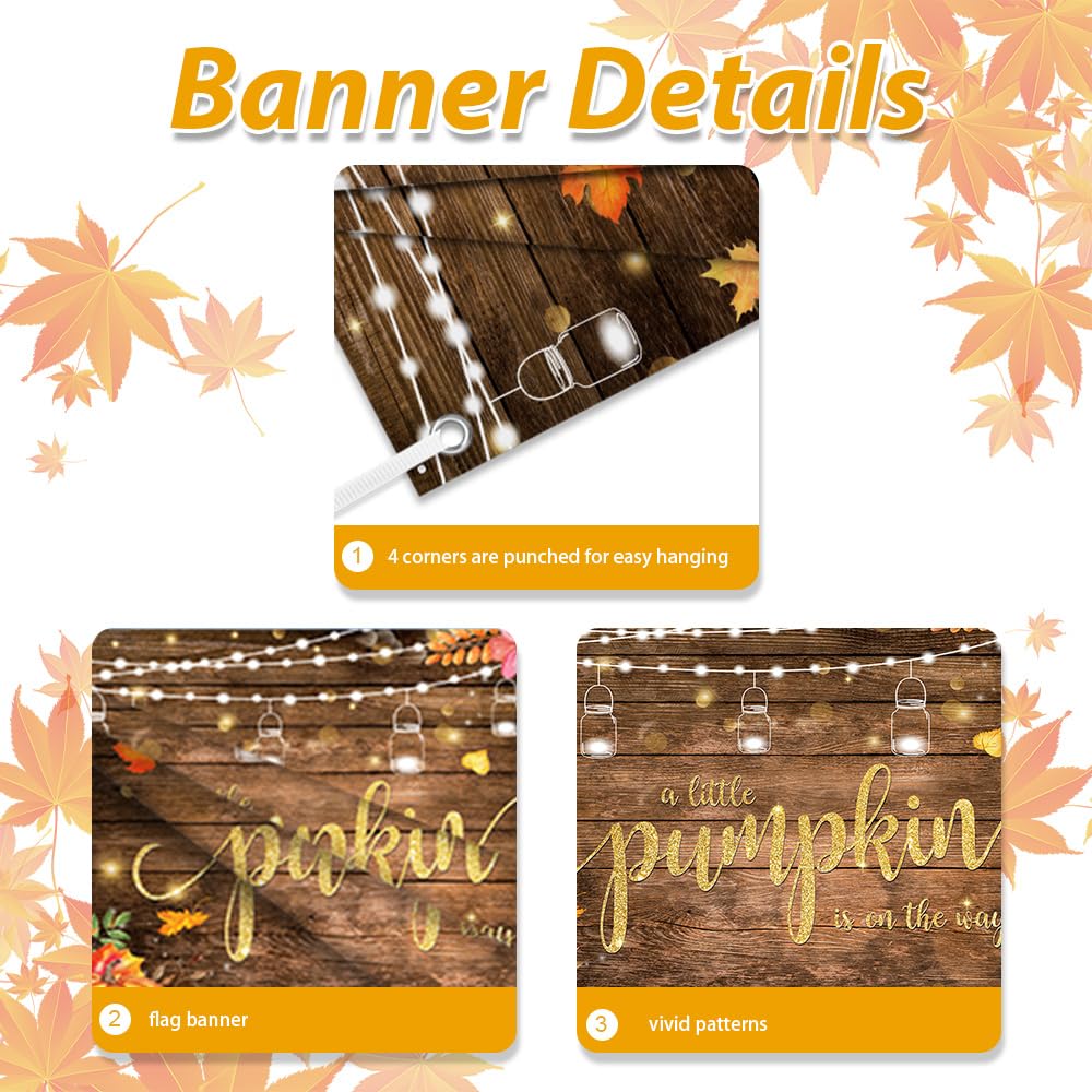 MEHOFOND Thanksgiving Pumpkin Baby Shower Decorations, Fall Rustic Wood Little Pumpkin is On the Way Backdrop Tablecloth Balloons Arch, Autumn Orange Brown Balloons Garland for Give Thanks Baby Shower