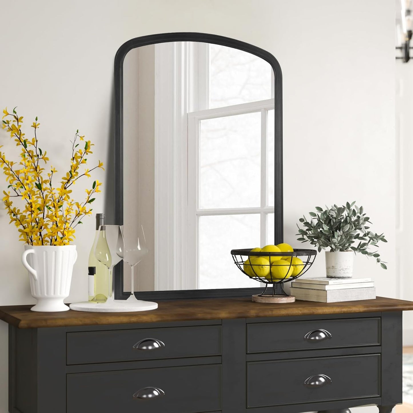 HOMECOOKIN Wood Arched Mirror for Bathroom, 30" x 40" Farmhouse Rustic Arched Wall Mirror Wood Framed Vanity Mirror for Home Decor Entryway Living Room (Black)
