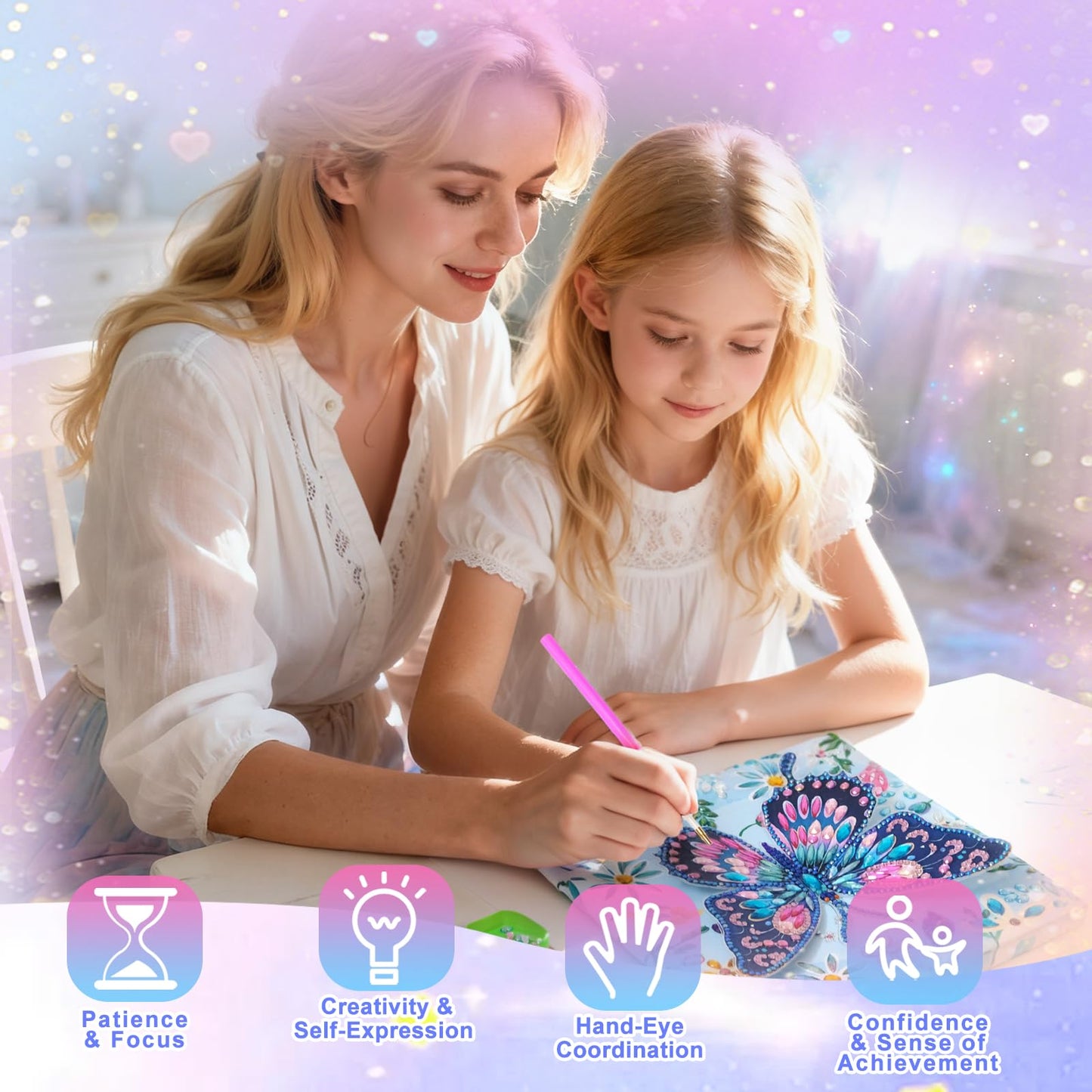 Arts and Crafts for Kids Ages 8-12, Diamond Art Kits for Kids, Birthday Gifts for 6 7 8 9 10 11 12 Years Old Girl, Gem Art Butterfly Kit for Teen Girl, DIY Crafts Toy with Frame for Room Decor (Blue)