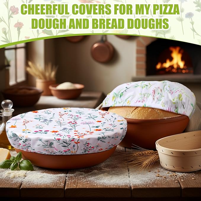 Patelai 10 Pcs Bowl Covers Reusable in 5 Size Stretch Cloth Fabric Elastic Food Storage Bowl Covers Bread Sourdough Lids for Proofing Food Fruits Leftover(Colorful,Spring Style)