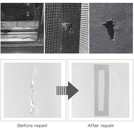 Lainrrew 4 Rolls Window Screen Repair Kit Tape, Strong Adhesive Fiberglass Covering Wire Mesh Repair Tape for Screen Door and Window Screen Tears Holes, Total 26.2 Ft