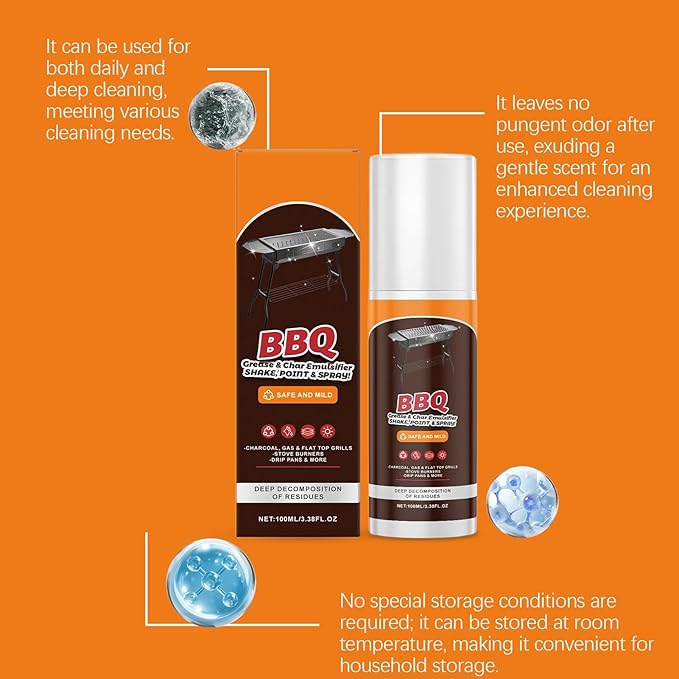 Grill Cleaner - Powerful 100ml Degreaser for BBQ Grates & Racks, Lightweight Kitchen Cleaning Tool, Easy Spray Design, Premium Grease for Iron Plate Baking Tray Dish Counter Pot Pan Outdoor