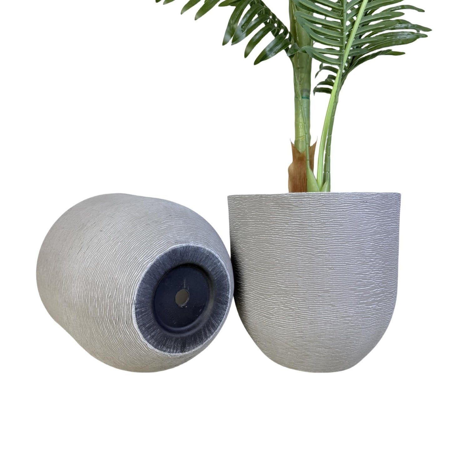 10 inch Plant Pots Stone Finish Lightweight Flower Planter with Drainage Hole for Outdoor Garden Patio Indoor Greenery, Set of 2 (Light Grey)