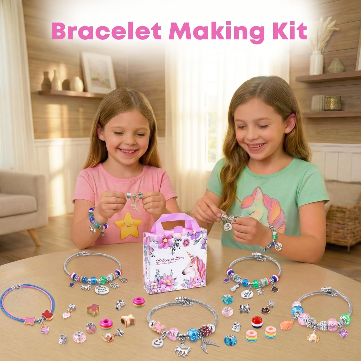 COO&KOO Charm Bracelet Making Kit, A Unicorn Girls Toy that Inspires Creativity and Imagination, Crafts for Girls Ages 8-12 with Jewelry Making Kit Perfect Gifts for 6 7 8 9 10 Girl Self-Expression!