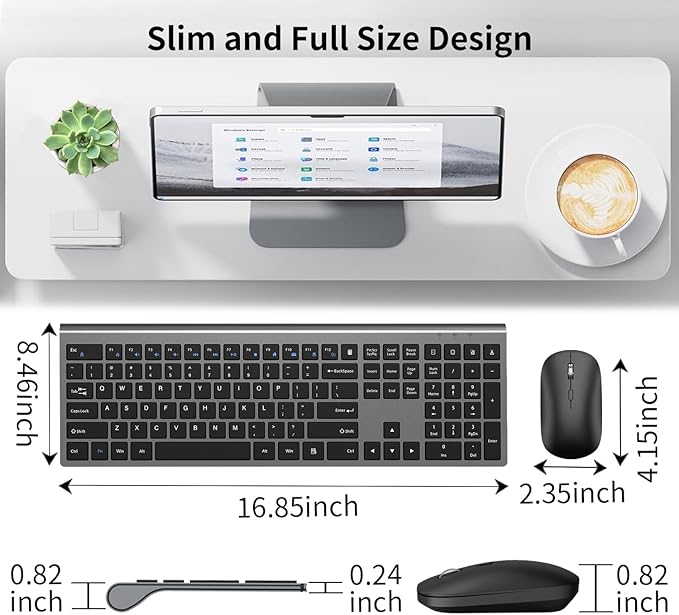 Wireless Keyboard and Mouse Combo, Full Size Computer Keyboard and 2400DPI Silent Optical Mouse with 2.4Ghz Dongle, Invisible Light Design, X Type Scissor Keys, for Computer, Laptop, PC, Mac, Windows