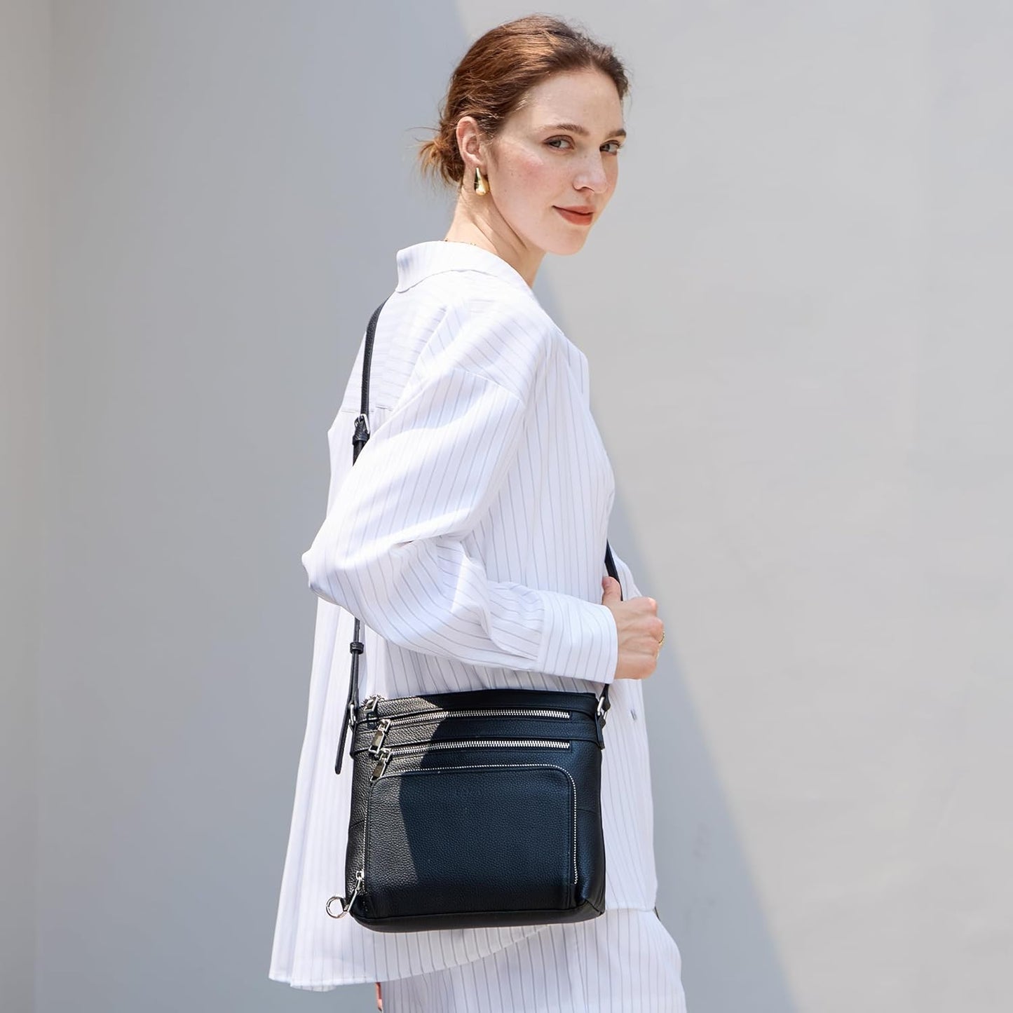 befen Genuine Leather Crossbody Bags for Women, Lightweight Medium Anti-Theft Shoulder Purse with Built in RFID Wallet