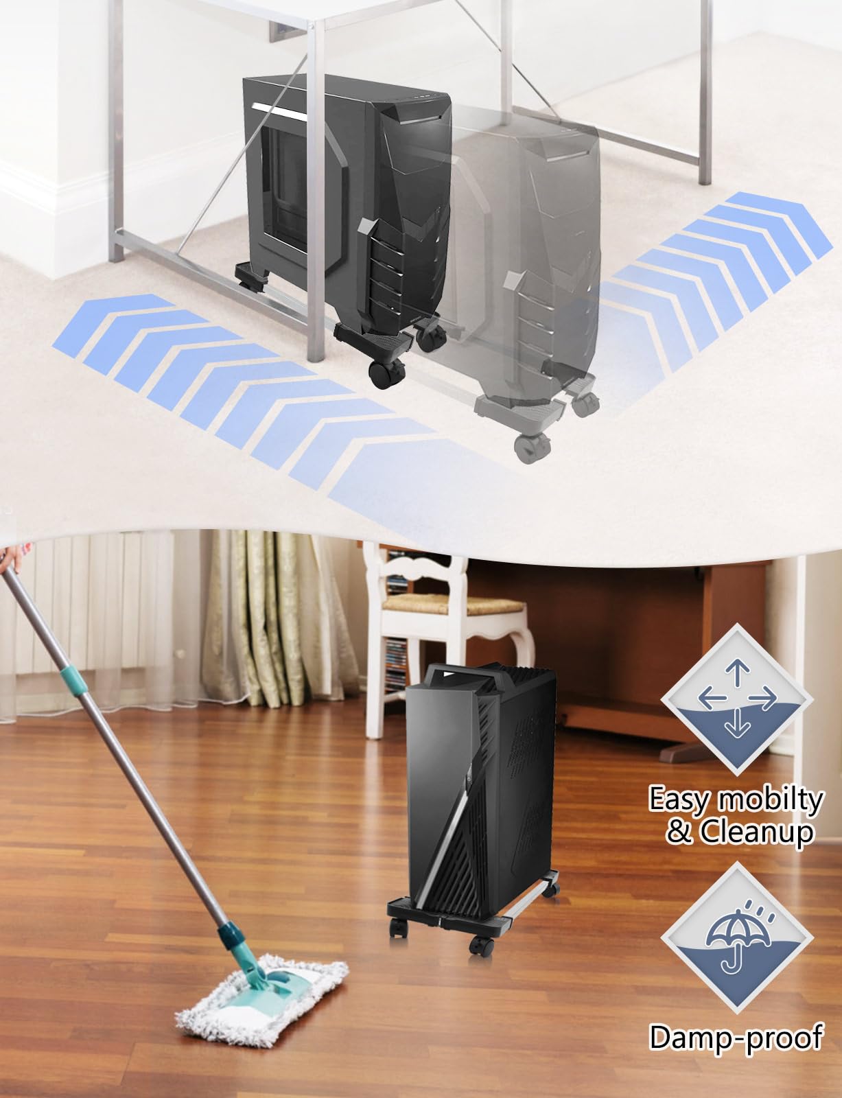Seloom Computer Tower Stand, Pc Stand, Adjustable Mobile Cpu Stand With Rolling Wheels, Pc Tower Stand For Floor Carpet Gaming P