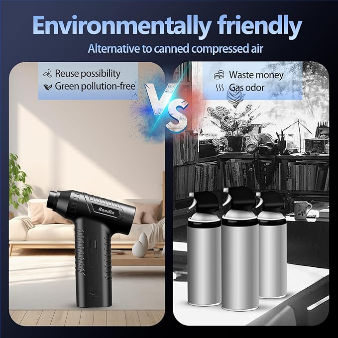 Compressed Air Duster, New Upgrade 300000RPM Electric Air Duster, Powerful Replace Compressed Air Can - No Canned Air, Jet Dry Blower Portable Air Blower for Computer Clean, Keyboard, Car Dry, Home.