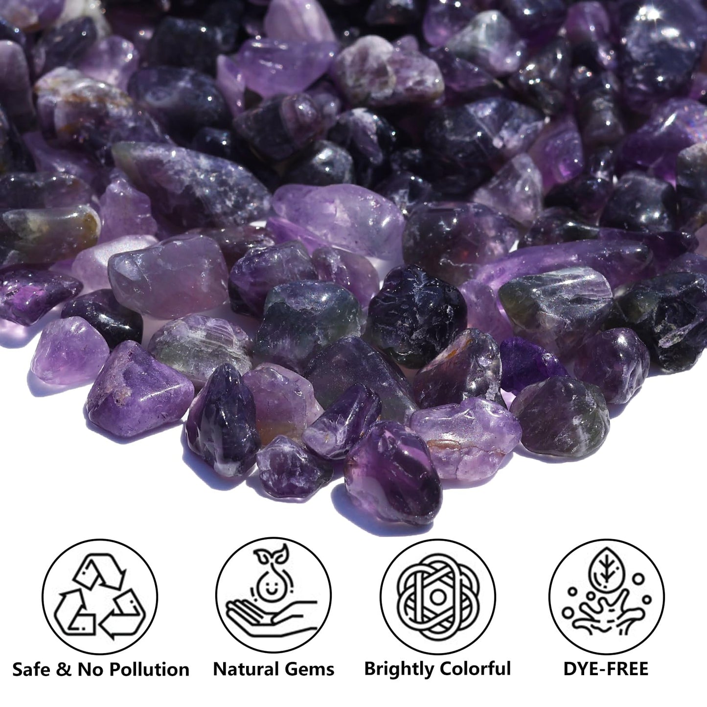 QYGL Polished Gem Stones Rocks – 0.9LB Natural Amethyst Crystal Chips Bulk, Tumbled Gemstones for Healing, Fish Tank Gravel, Vase Filler, DIY Crafts, Plant Pots & Home Decor