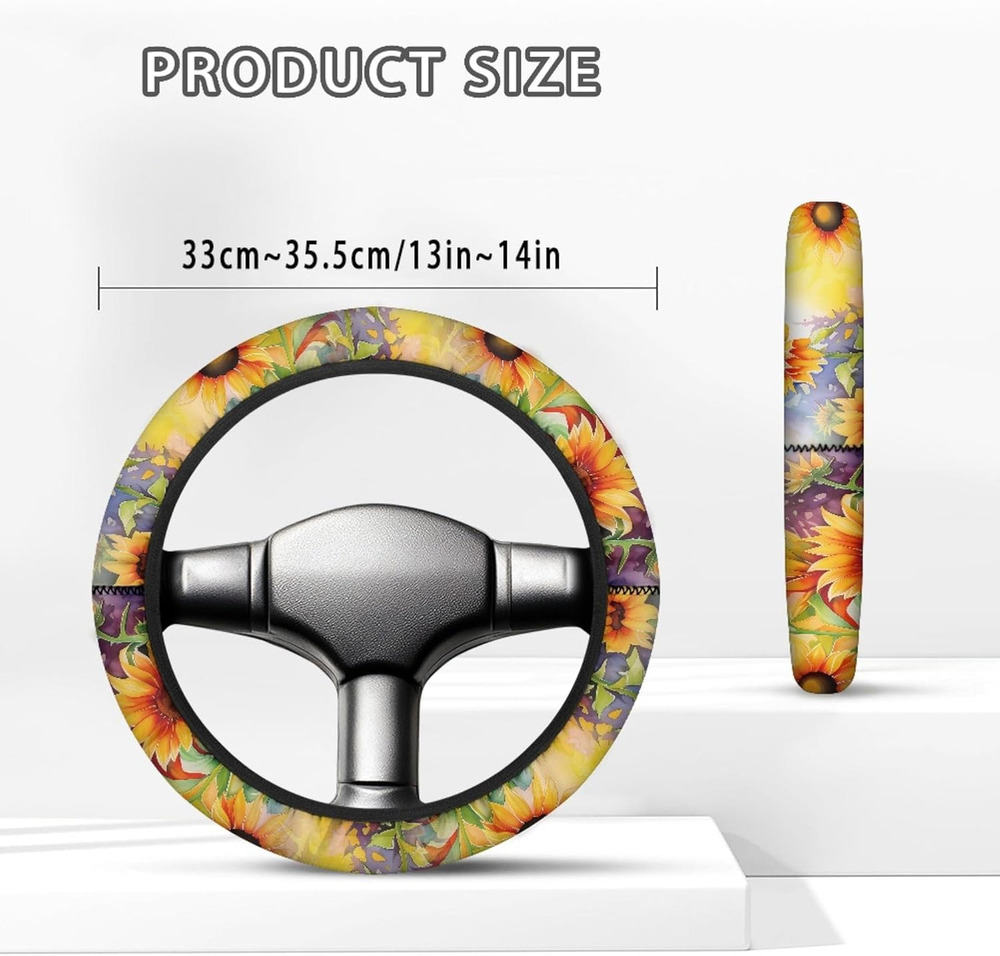 Sunflower Golf Cart Steering Wheel Cover Vintage 13 Inch Steering Wheel Covers Sun Shade Cover Comfortable Vehicle Accessories Decor
