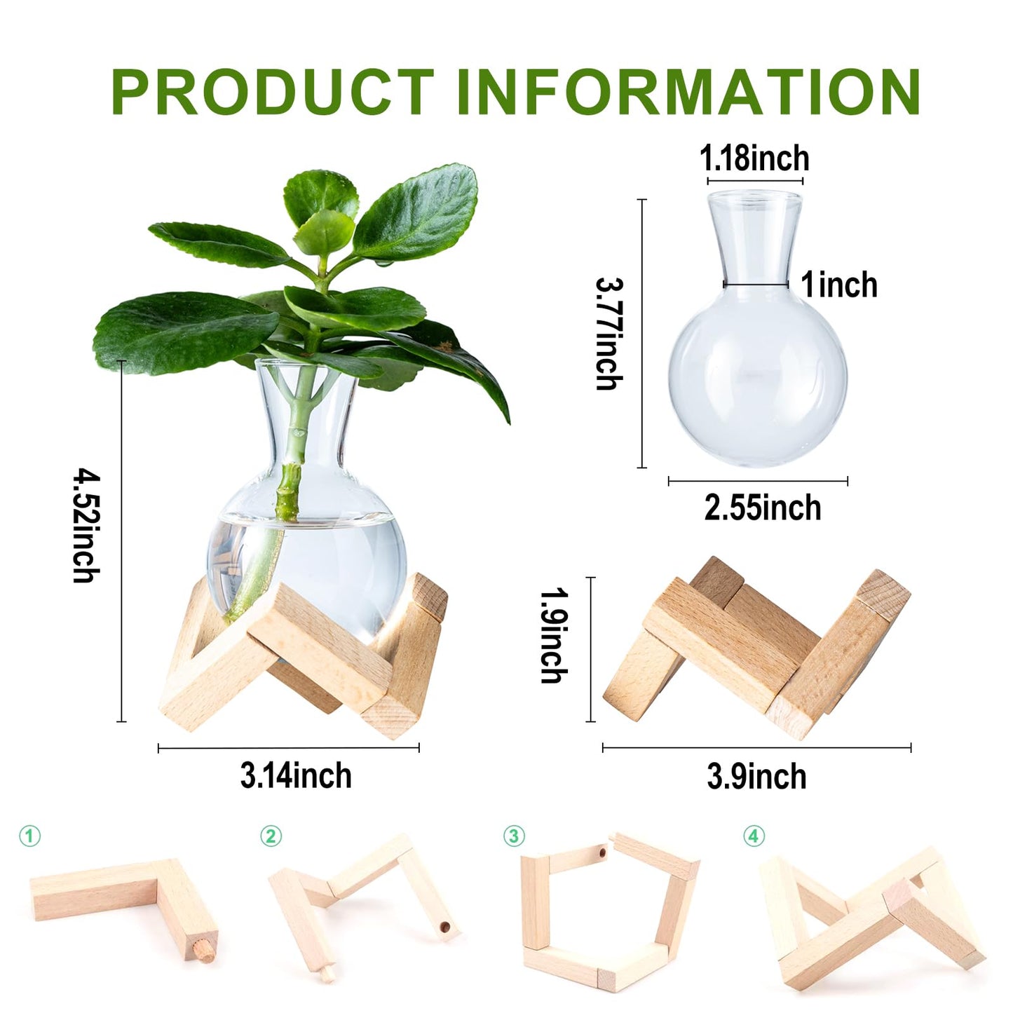 wangsdjy Propagation Stations, Propagation vases with Wooden Stand, Small Tabletop Glass Bulb Vases for Hydroponics Plant Propagation Station Home Office Decoration, Gift for Women Plant Lovers (2)