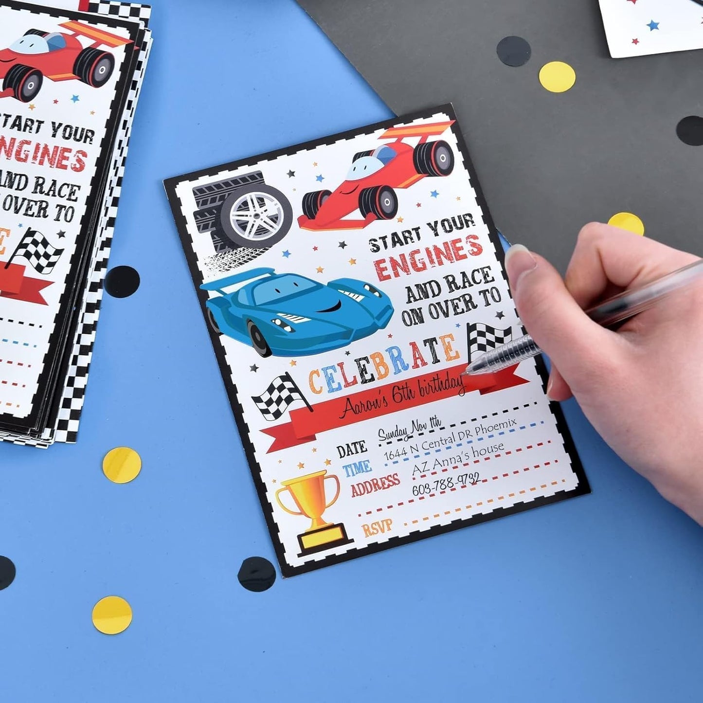 WERNNSAI 20 Count Racing Car Party Invitation - Race Car Birthday Invitation with Envelopes for Boys Kid Cars Party Supplies Racing Birthday Invite Cards Fill-in Style for Baby Shower Graduation Favor