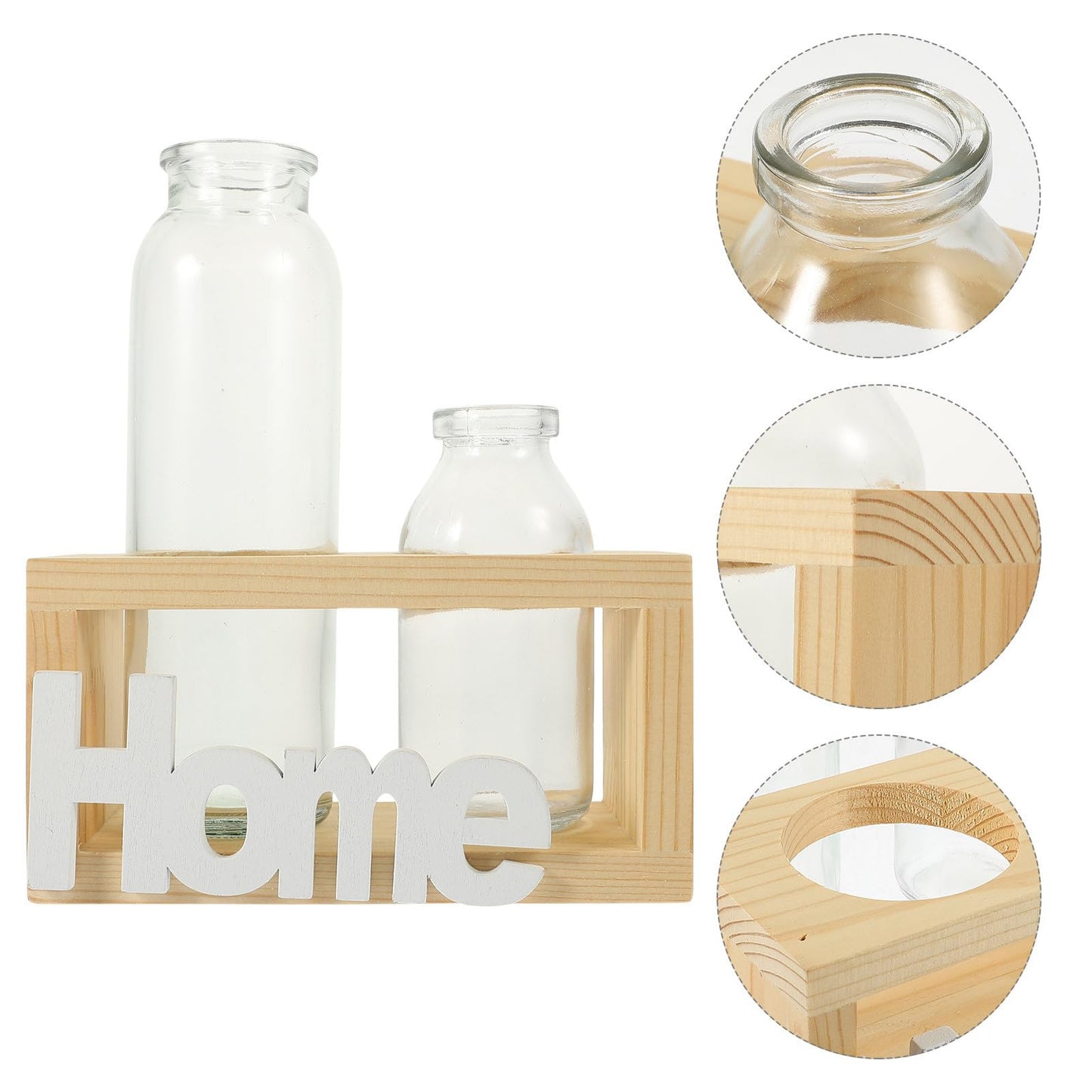 Operitacx Nordic Style Hydroponic Glass Vase with Wooden Rack, 2pcs Tabletop Plant Propagation Station for Indoor Air Plants and Terrarium Décor