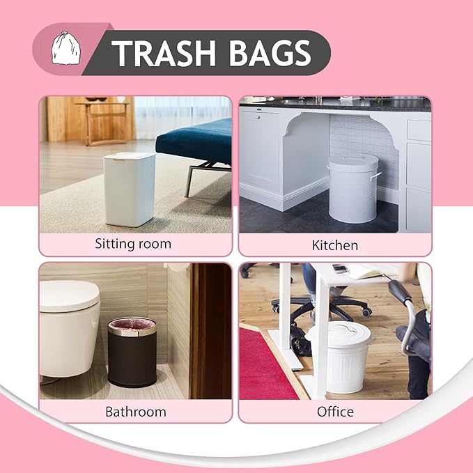 Teivio 4 Gallon 160 Counts Trash Bags Garbage Bags, Bathroom Trash Can Bin Liners, Small Plastic Bags for home office kitchen, fit 12-15 Liter, 3,3.5,4.5 Gal, Pink