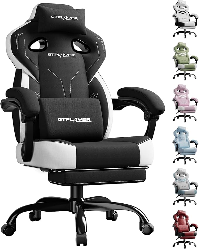 GTPLAYER Gaming Chair, Computer Chair with Footrest and Lumbar Support for Adults, 360°-Swivel Big & Tall Reclining Seat for Office or Gaming (Black)