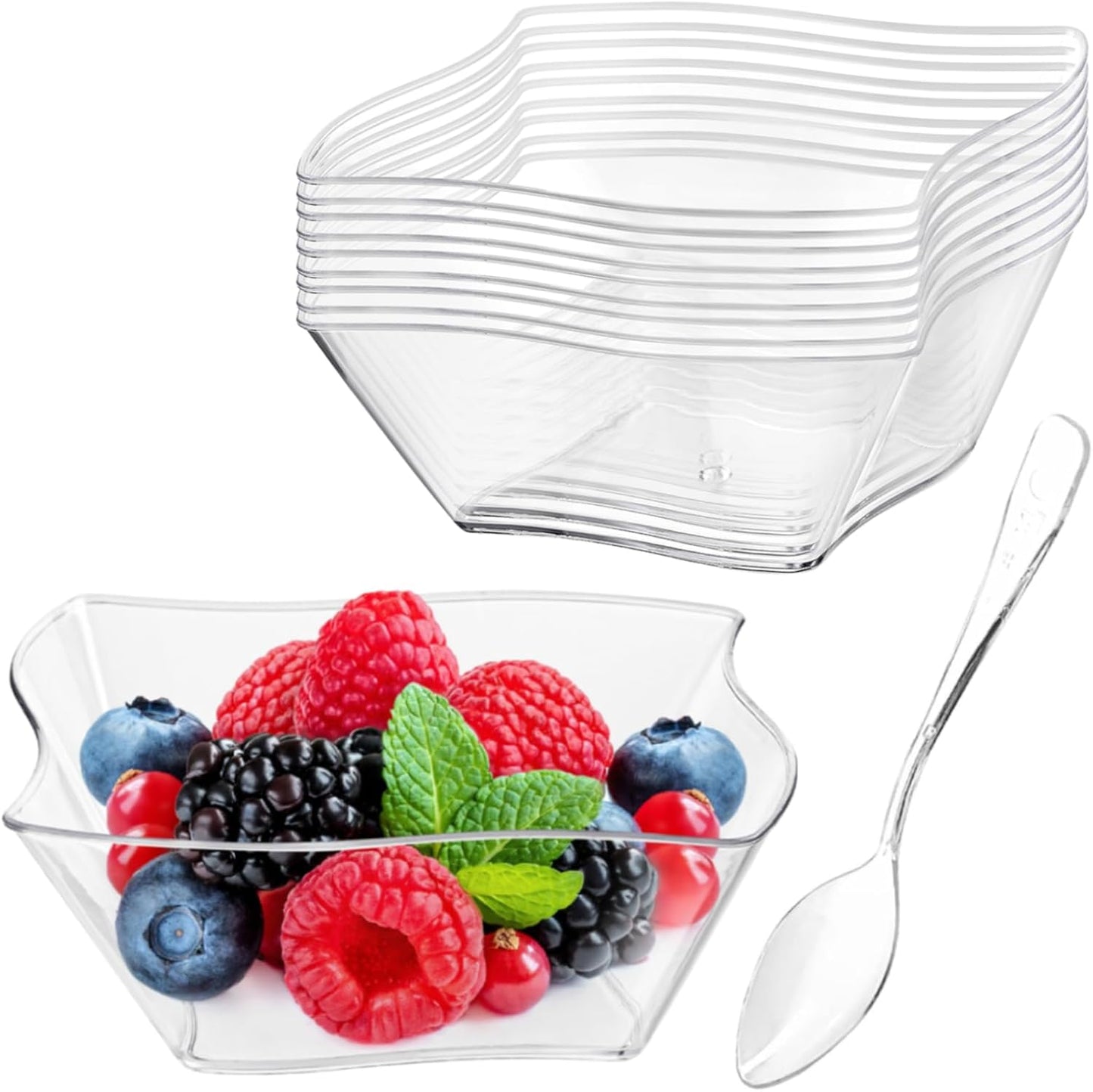 Qeirudu 50 Pack 5 oz Mini Dessert Cups with Spoons - Plastic Appetizer Cups Small Disposable Serving Bowls for Party Fruit Cheesecake Pudding