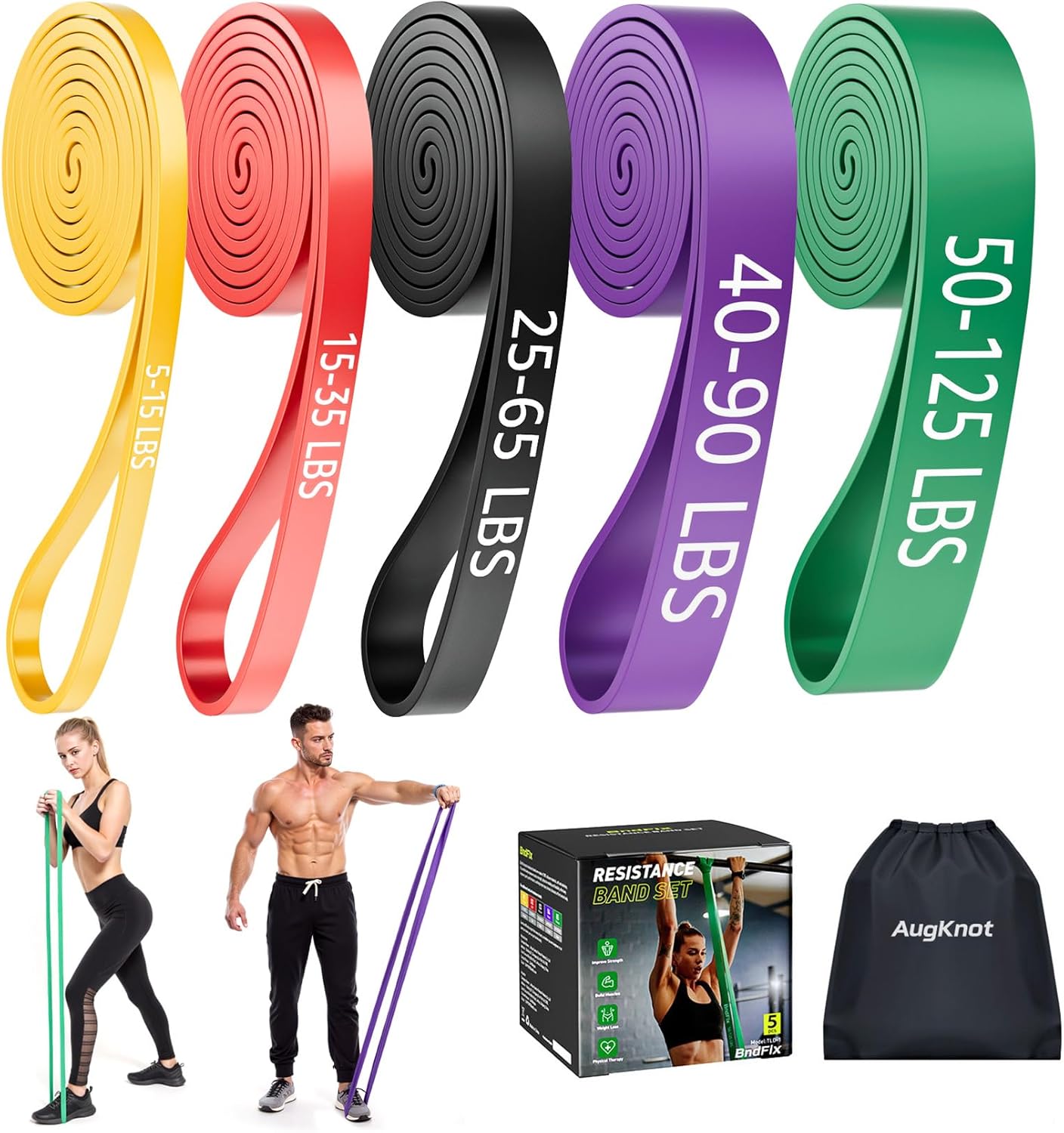 Resistance Bands for Working Out: 5-Levels Exercise Bands Set - Pull Up Assistance Elastic Silicone - Physical Therapy/Training/Stretching- Home Gym for Women and Men