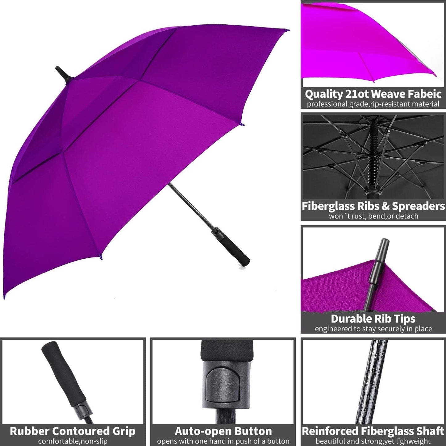 MRTLLOA Extra Large Golf Umbrella, 54/62/68/72 Inch Automatic Open, Oversize Double Canopy Vented Windproof Waterproof Sports Umbrellas for Rain