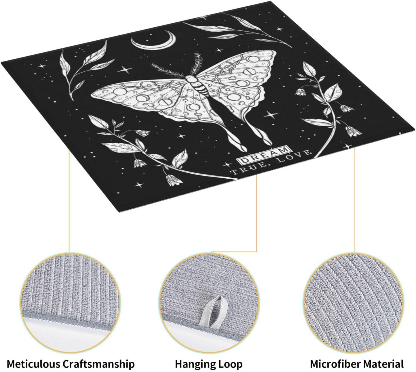 Dish Drying Mat Black White Butterfly Moon Tarot for Kitchen Counter Absorbent Dishes Drainer Microfiber Small 16x18 Inch