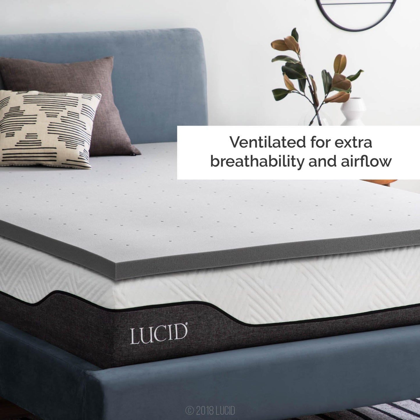 Lucid 2 Inch Bamboo Infused Memory Foam Mattress Topper - Queen Size – Cooling Ventilation – Pressure Relieving Bed Topper - Mattress Pad – CertiPur Certified