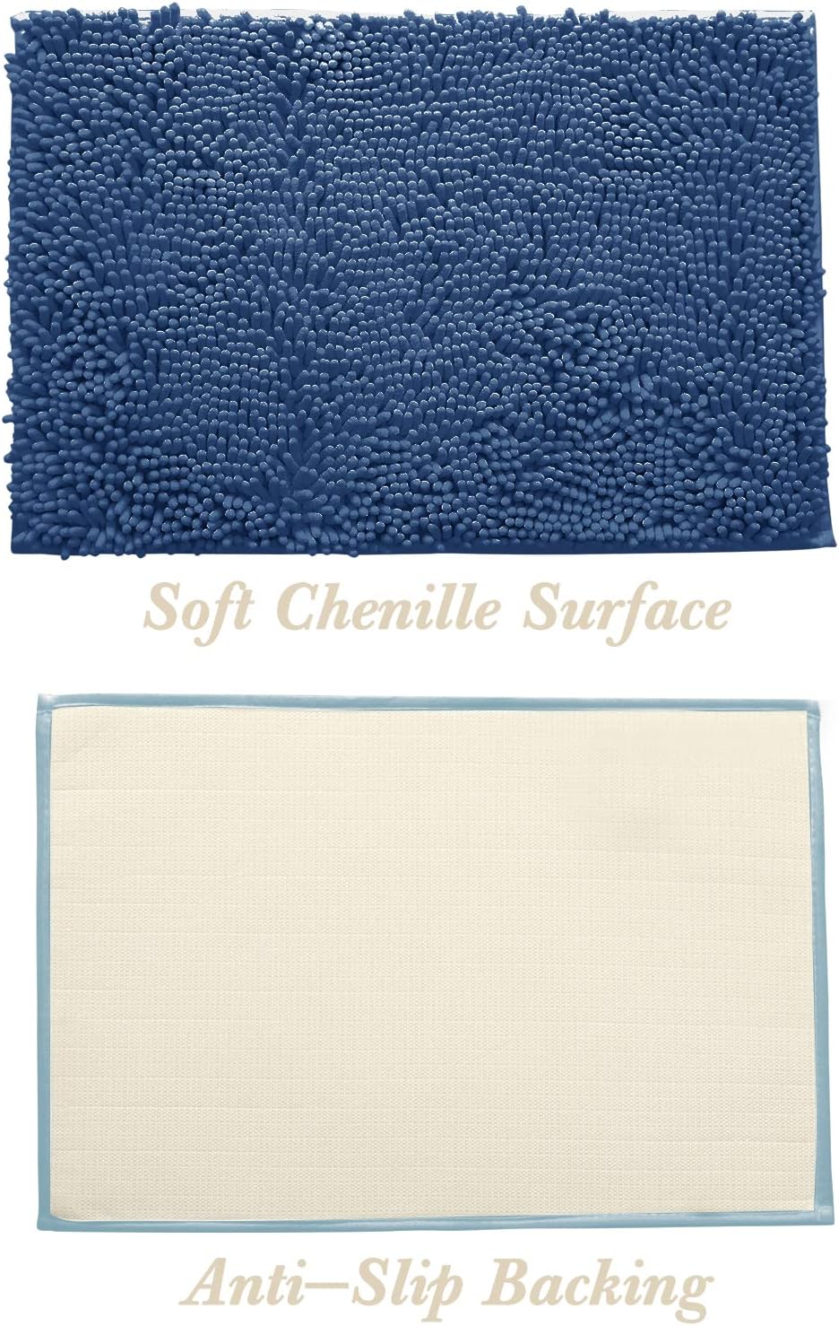 Non-Slip Bath Rug,Extra Soft Microfiber Bedroom Shag Carpet with Anti-Slip Backing,Water/Dust Absorbent Fast Dry Shower Mat,Sound Insulated Stairs Pad,Machine Washable (NavyBlue,17 x 27 Inches)