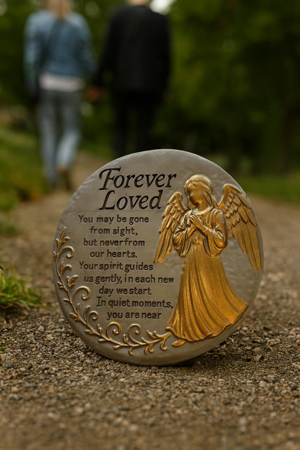VEOJEIN Memorial Garden Stone, 9.45 Inch Round Stepping Stone with Angel Design, Outdoor Weather-Resistant Remembrance Decor