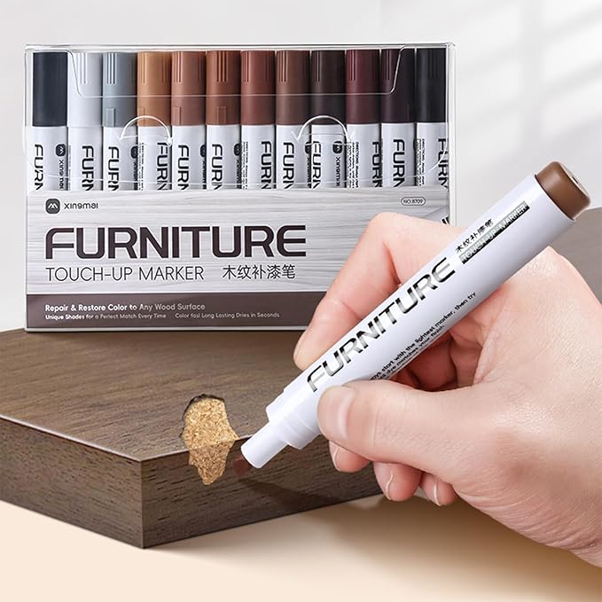 BOPOVA Furniture Markers Touch Up, Wood Floor Scratch Repair Kit, 12 Colors Markers for Scratches, Stains, Wood Floors, Tables, Desks, Cabinet, Bedpost (12 Colors)