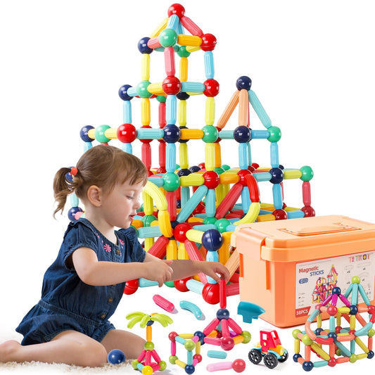 Titrot Magnetic Blocks Kids Toys, Magnetic Building Sticks STEM Educational Sensory Toy Preschool Learning Montessori Toys for Toddlers Boys Girls Ages 3-8 with 1 Car