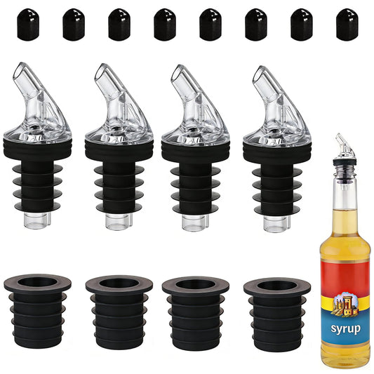 Pour Spout for Torani Sugar-Free Syrup 25.4 Fl Oz Bottle，Pourers for Large small Torani Sugar-Free Syrup。Leak-Proof,4-piece Large small + 8 Black Lid Caps (Black, 4)