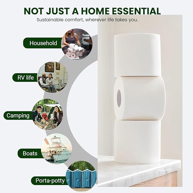 Unbleached Bamboo Toilet Paper, 12 Large Rolls – 3 Ply Ultra Soft, Strong & Septic Safe, Eco Friendly Biodegradable Bathroom Tissue