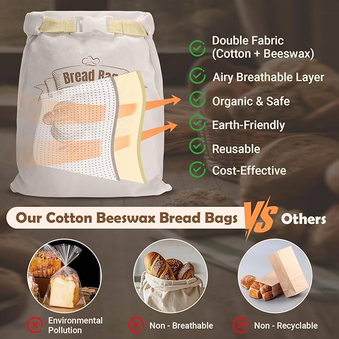 Cotton Beeswax Bread Bag Reusable Double-Lock Freezer Safe for Homemade Sourdough Bread Food Storage Gifts for Sourdough Bakers (Pattern 2 1PCS)