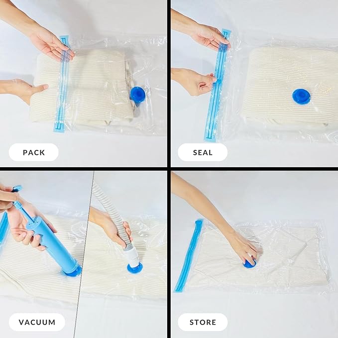35 Pack Vacuum Storage Bags with Pump, Compression Space Saver for Comforters, Bedding, Blanket Storage, Vacuum Seal Bags for Clothing, Luggage and Closet Organizer, Safe Poly Material