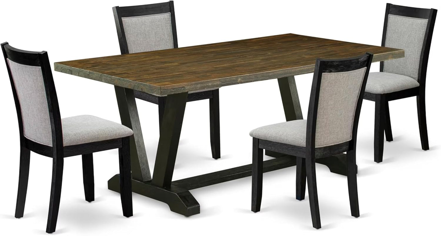 East West Furniture V677MZ606-5 5 Piece Kitchen Table & Chairs Set Includes a Rectangle Dining Room Table with V-Legs and 4 Shitake Linen Fabric Upholstered Chairs, 40x72 Inch, Multi-Color