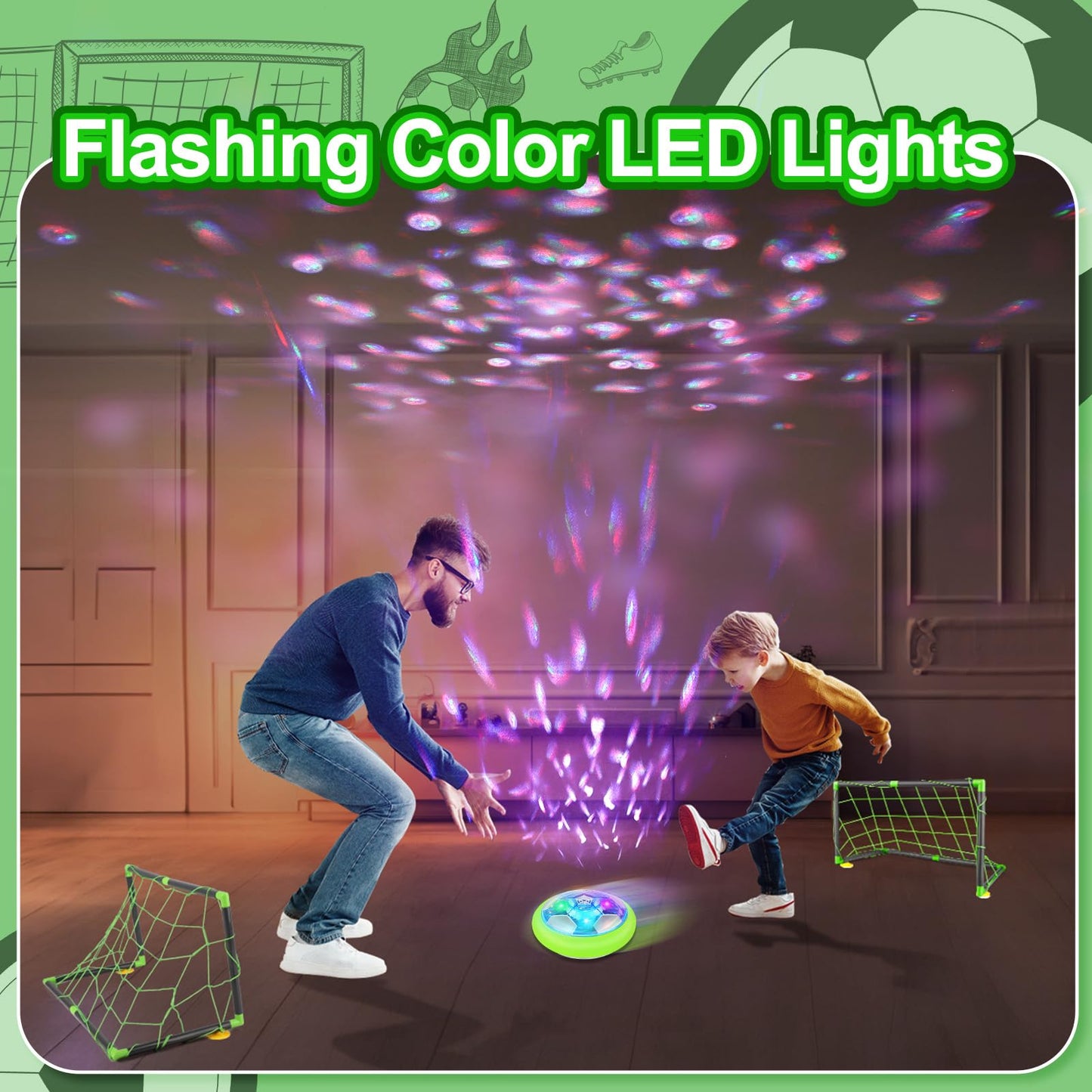 Growsland Hover Soccer Ball with 2 Goals - Rechargeable Air Floating Soccer Toy with LED Lights and Foam Bumper, Indoor Games for Kids 4-8-12, Toys Gifts for 3 4 5 6 7 8 9 Year Old Boys Girls