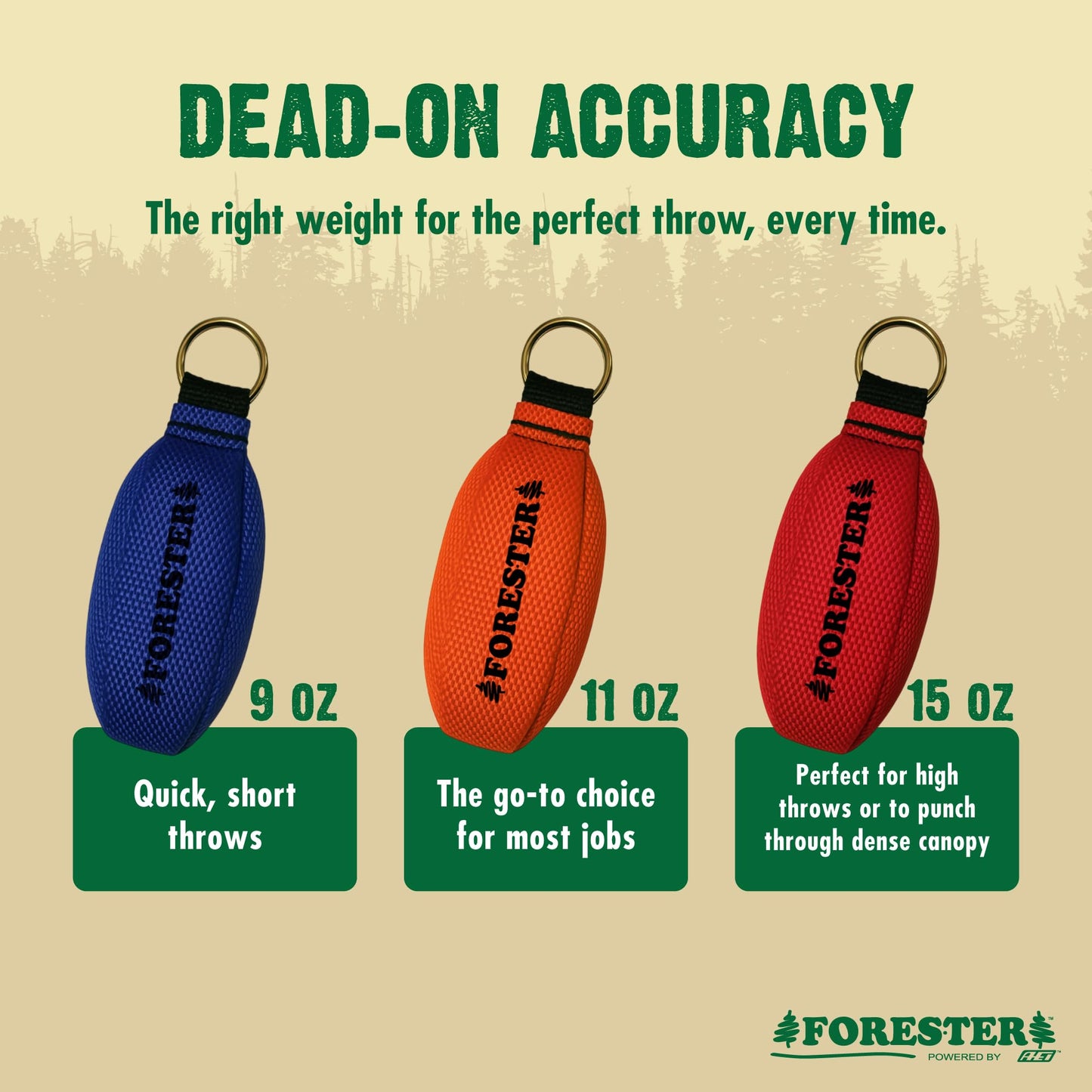 FORESTER Arborist Throw Line Kit | 11oz Throw Weight & 166ft Rope | Ultra Slick 100% Polyester Rope | Arborist Equipment For Tree Climbing